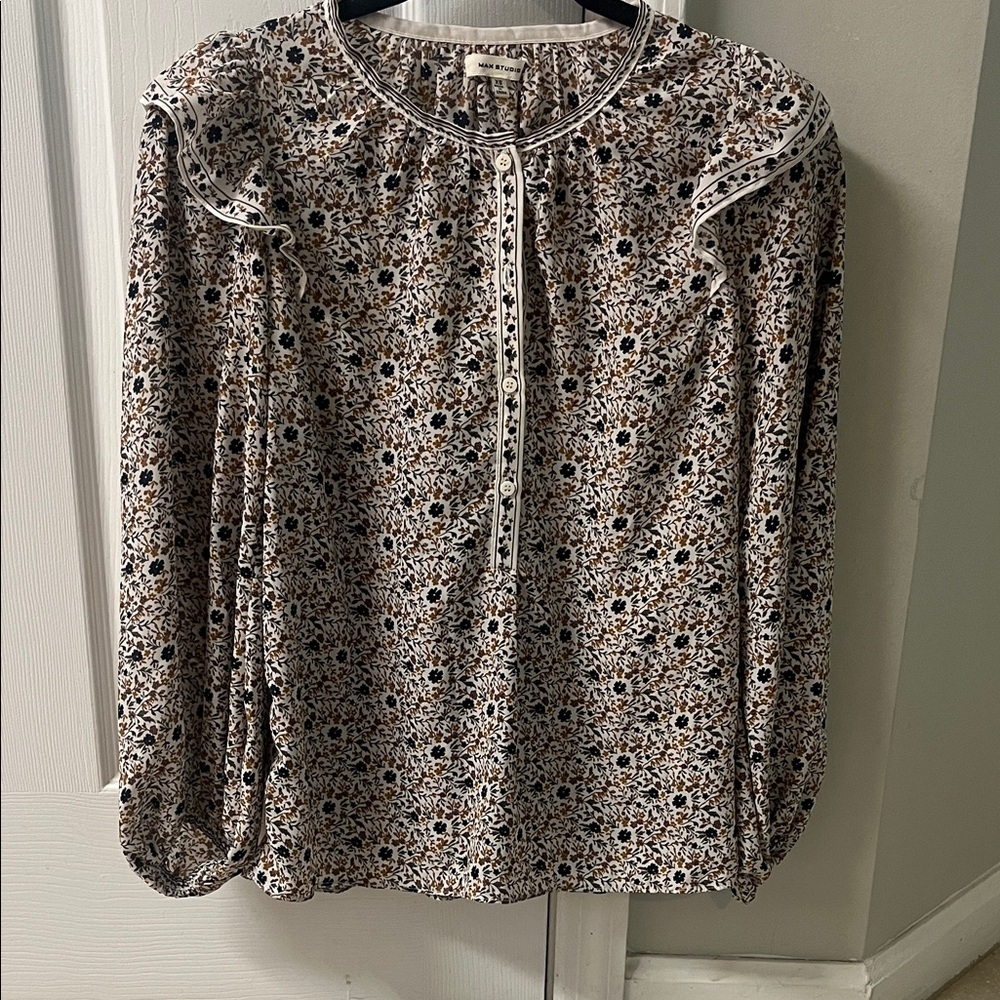 Max Studio Floral Print Blouse - Black and White